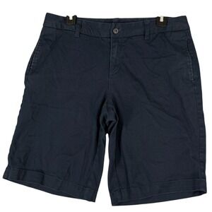 Lands End Shorts Womens 10 Navy Chino Stretch Cotton Classic Bermuda Casual